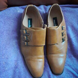 Masimo Men's Dress Shoes Brown Side Zip and Buckles Size 11